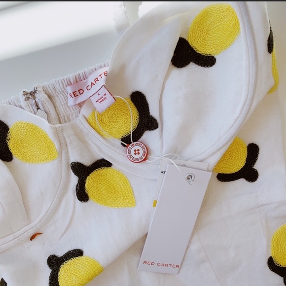 NEW Anthropologie Red Carter Linen Lemon Embroidered Mini Dress - Picture 9 of 16
